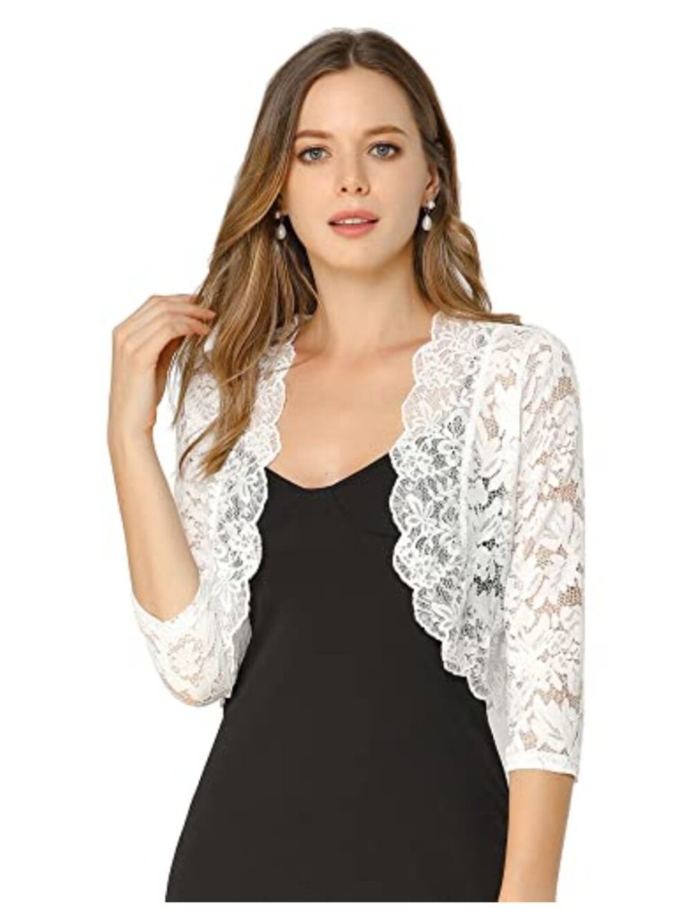 Sheer Floral Lace Shrug 3/4 Sleeve Bolero Cardigan Open Front